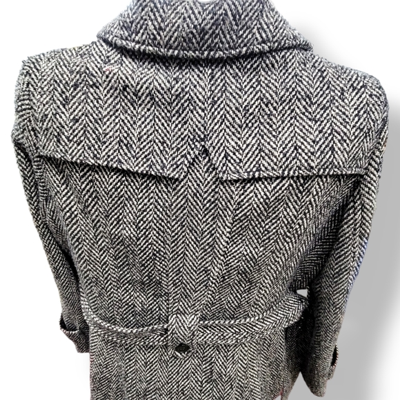Nicole Miller Coat Womens Sz L Black Tan Herringbone Classic Chic Casual Winter - Picture 6 of 11